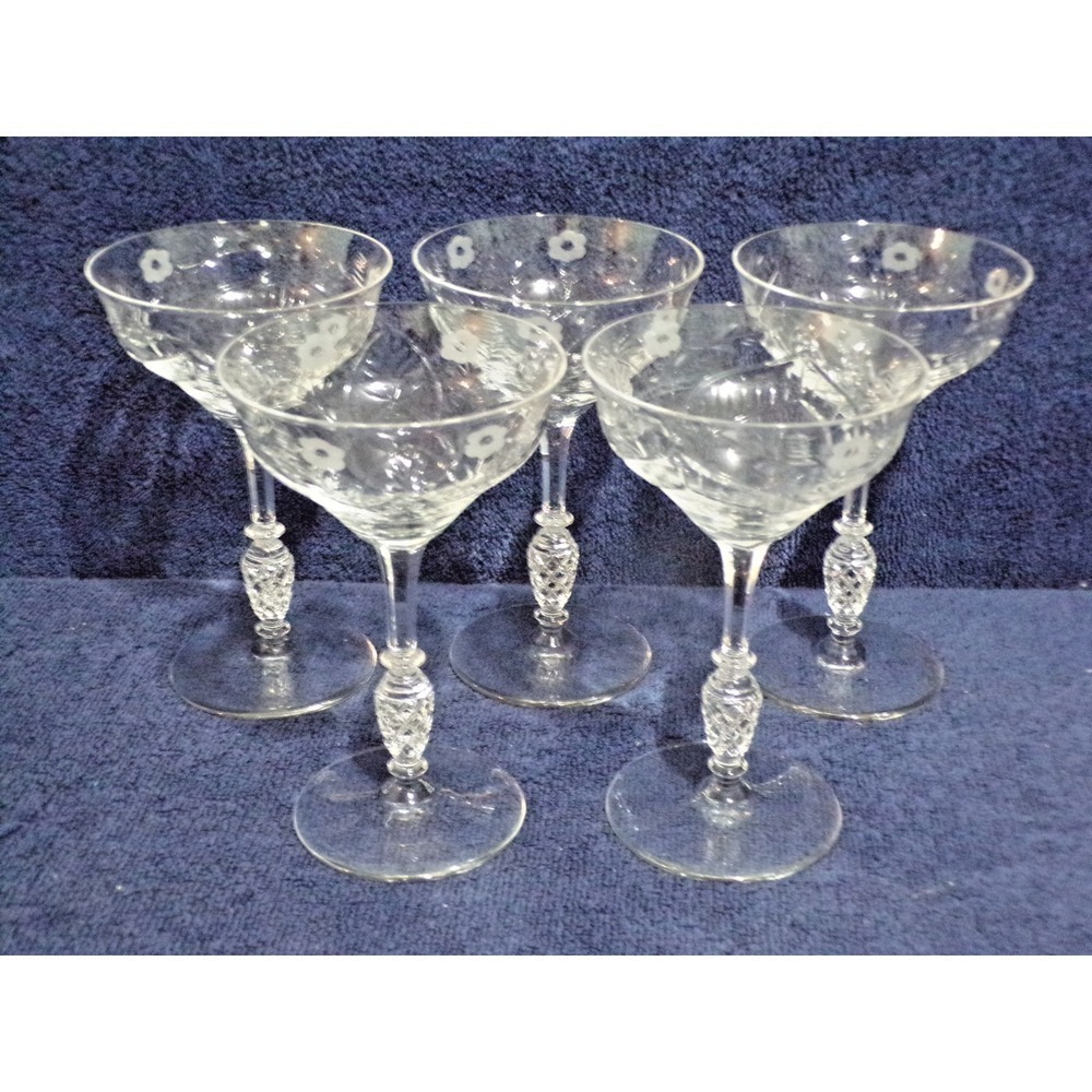 Vintage Libbey Lead Crystal Glass Stemmed Wine Coupe Glasses 6oz Set of 5 Pretty